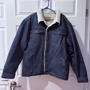 Vintage Men's Blue Sherpa-Lined Denim Jacket